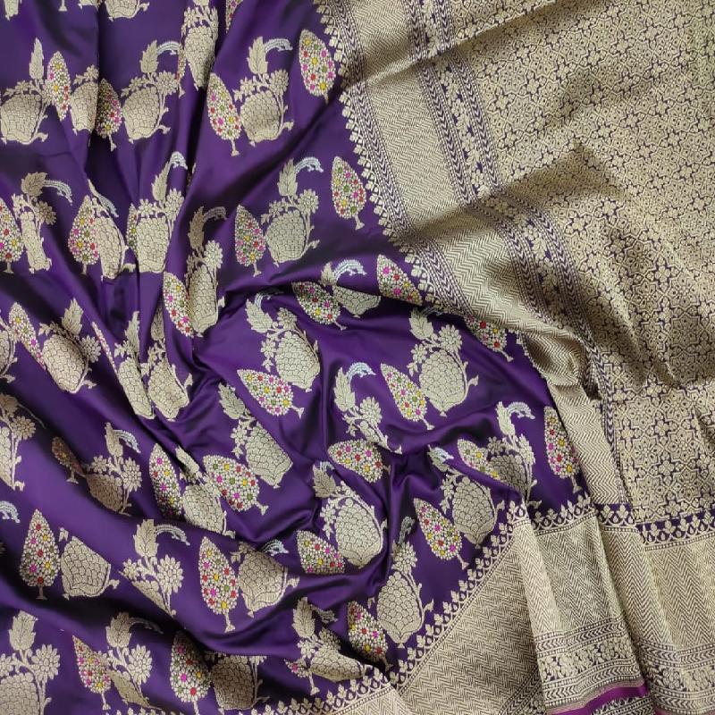 Purple Banarasi Silk Saree - WeaveinIndia