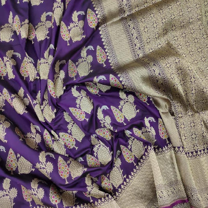 Purple Banarasi Silk Saree - WeaveinIndia