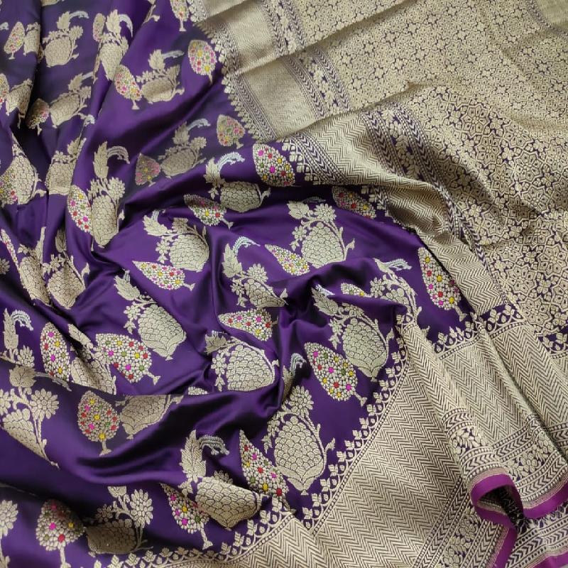 Purple Banarasi Silk Saree - WeaveinIndia
