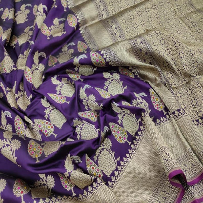 Purple Banarasi Silk Saree - WeaveinIndia