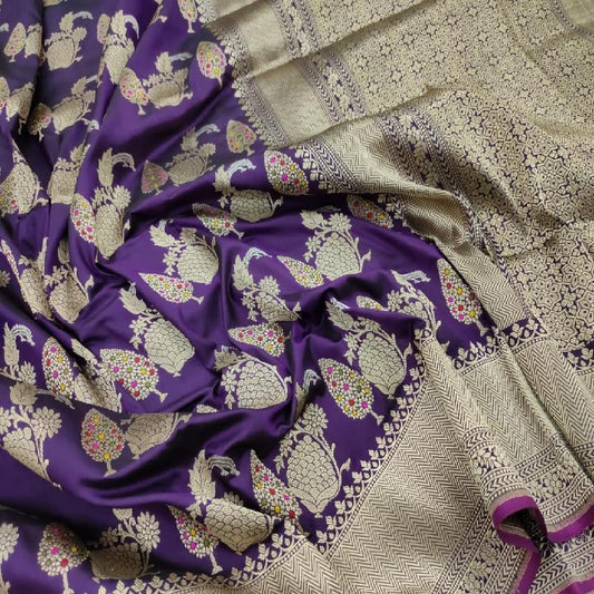 Purple Banarasi Silk Saree - WeaveinIndia