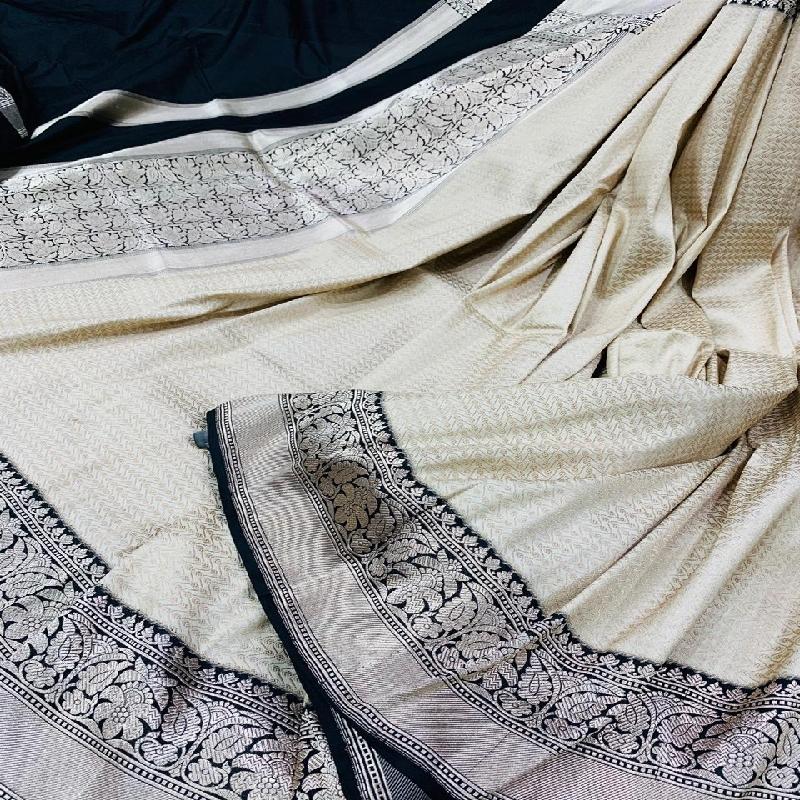 White Banarasi Silk Saree - WeaveinIndia