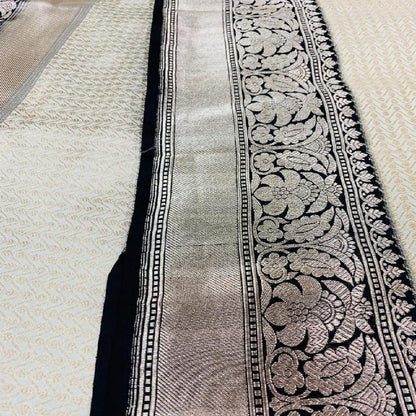 White Banarasi Silk Saree - WeaveinIndia