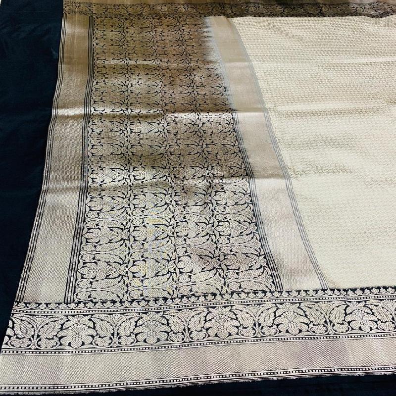 White Banarasi Silk Saree - WeaveinIndia
