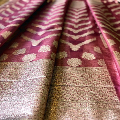 Brick Red Banarasi Organza Unstitched Lehenga- Pre Order