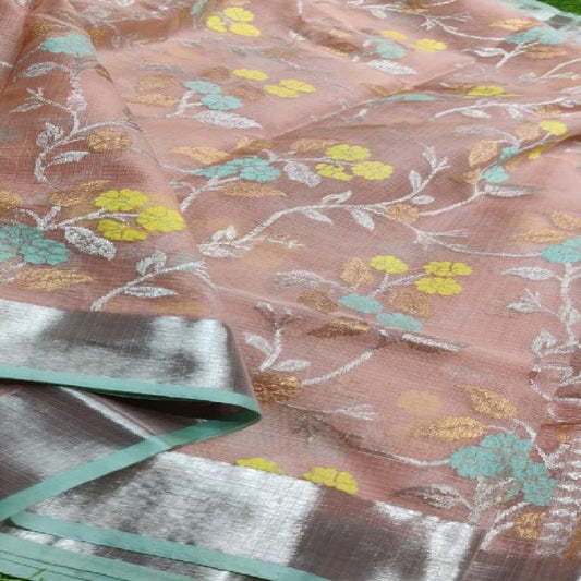 Coral Pink Kota Silk Saree