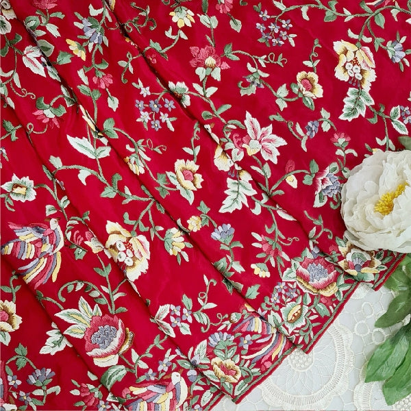 Red Hand Embroidered Parsigara Saree