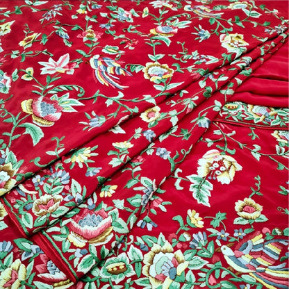 Red Hand Embroidered Parsigara Saree