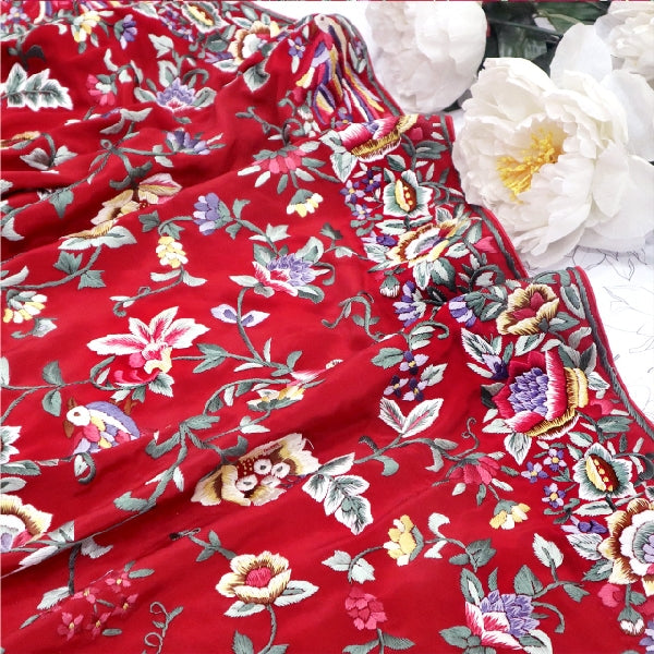 Red Hand Embroidered Parsigara Saree