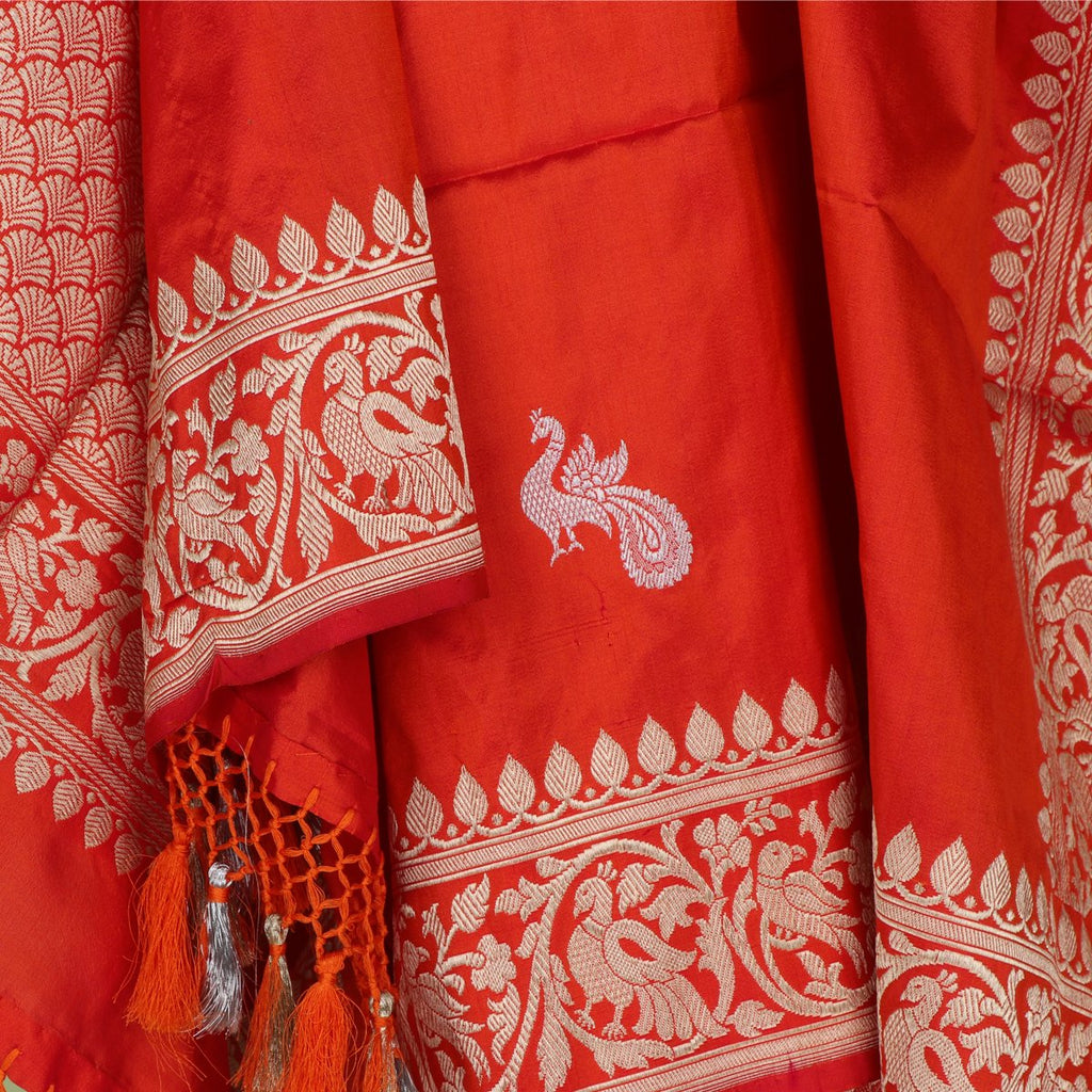 Handwoven Red Banarasi Katan Silk In Pure Gold Zari Dupatta - WIIBT0071 - Full View