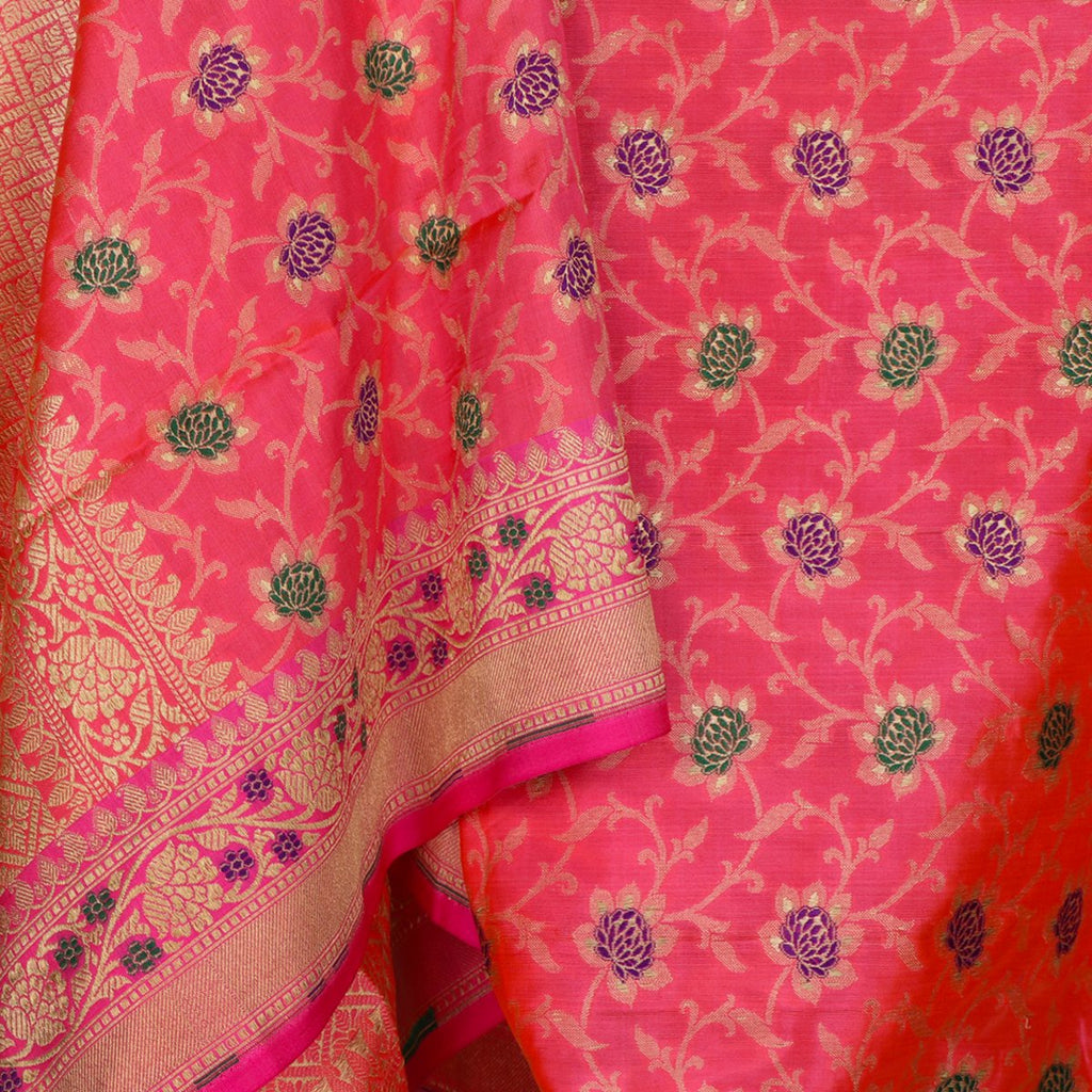 Handwoven Pink Paithani & Banarasi Katan Silk Dupatta - WIIRJ11221005 - Design View