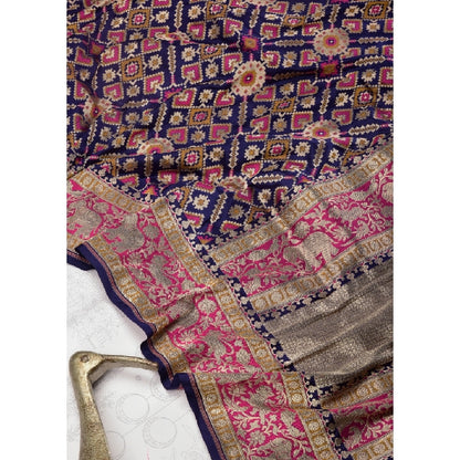 Navy Blue Banarasi Dupatta