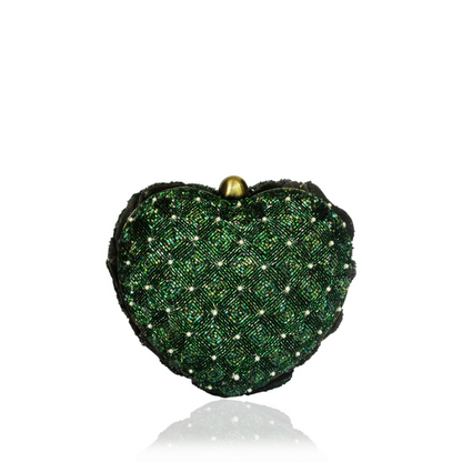 ISA BEADED HEART CLUTCH -GREEN
