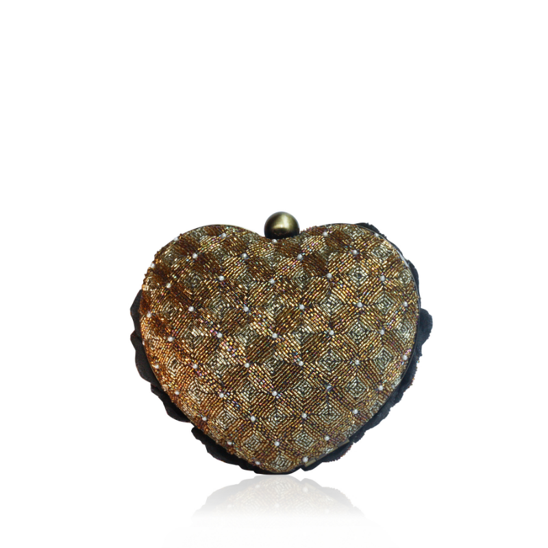 ISA BEADED HEART CLUTCH -GOLD