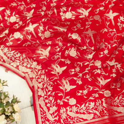 Crimson Red Banarasi Silk Saree