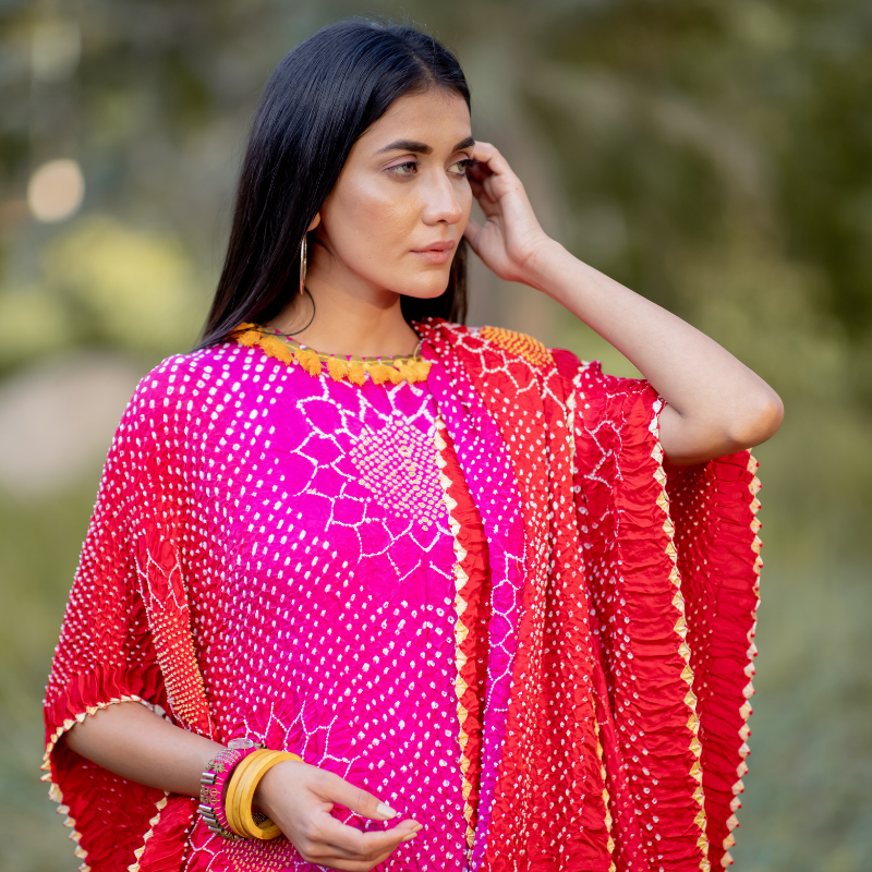 PINK RED SHADED DRAPE DRESS - VALLEY OF FLOWERS