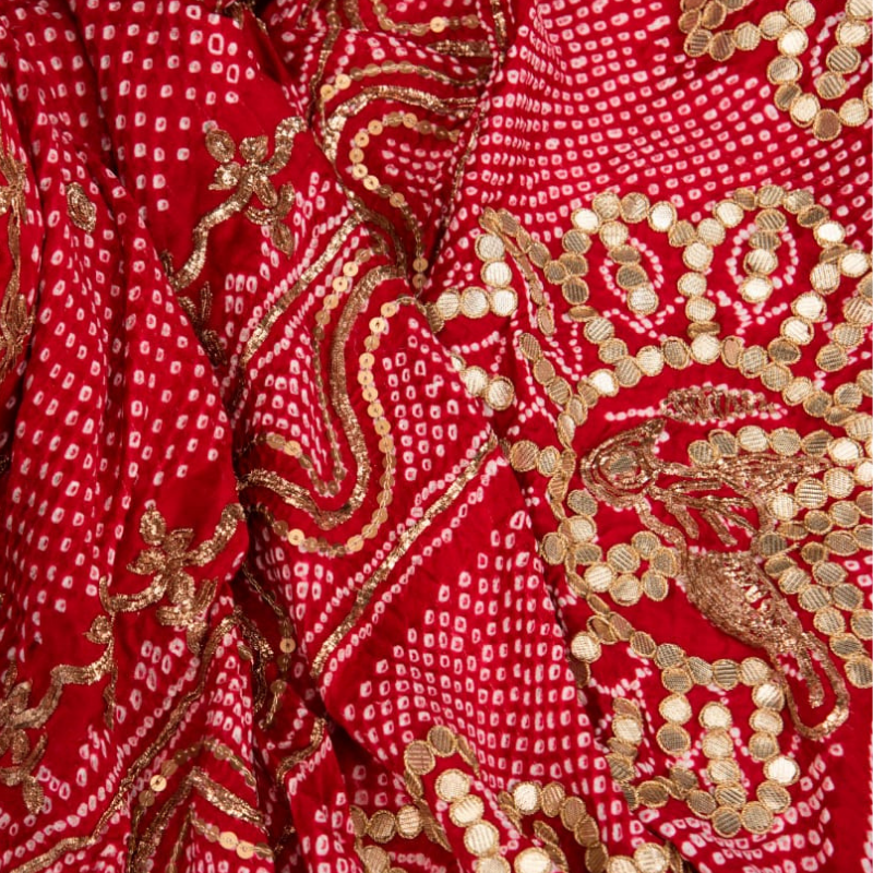 Hand Embroidered Red Bandhani Dupatta