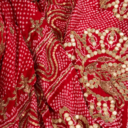Hand Embroidered Red Bandhani Dupatta