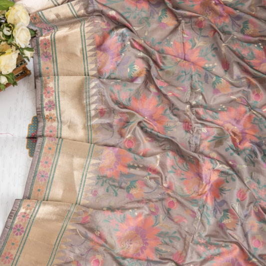 Lavender Floral Jaal Banarasi Dupatta