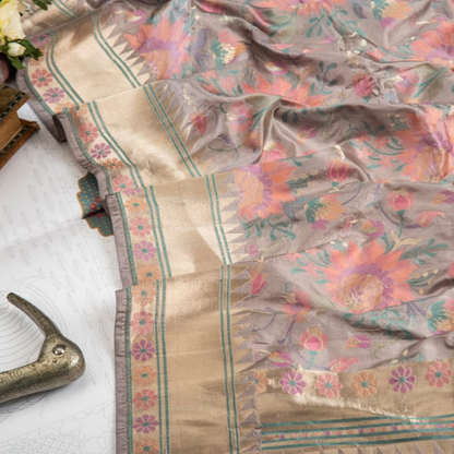 Lavender Floral Jaal Banarasi Dupatta