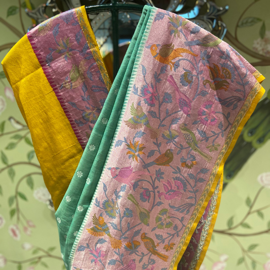 Green Tussar Georgette Silk Saree