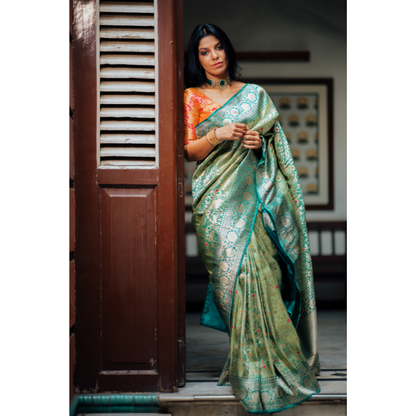 Sea Green Banarasi Silk Saree