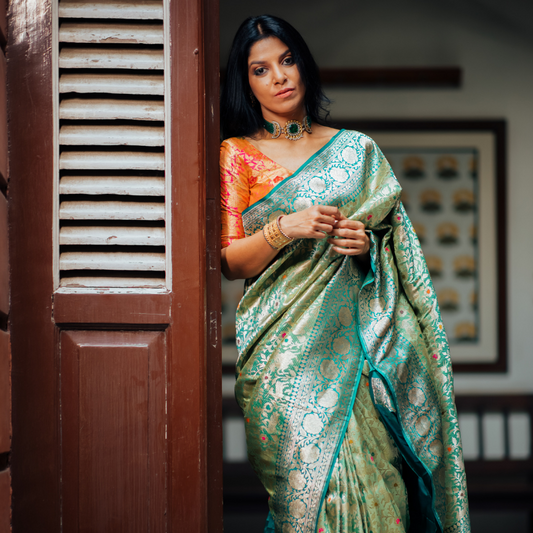 Sea Green Banarasi Silk Saree