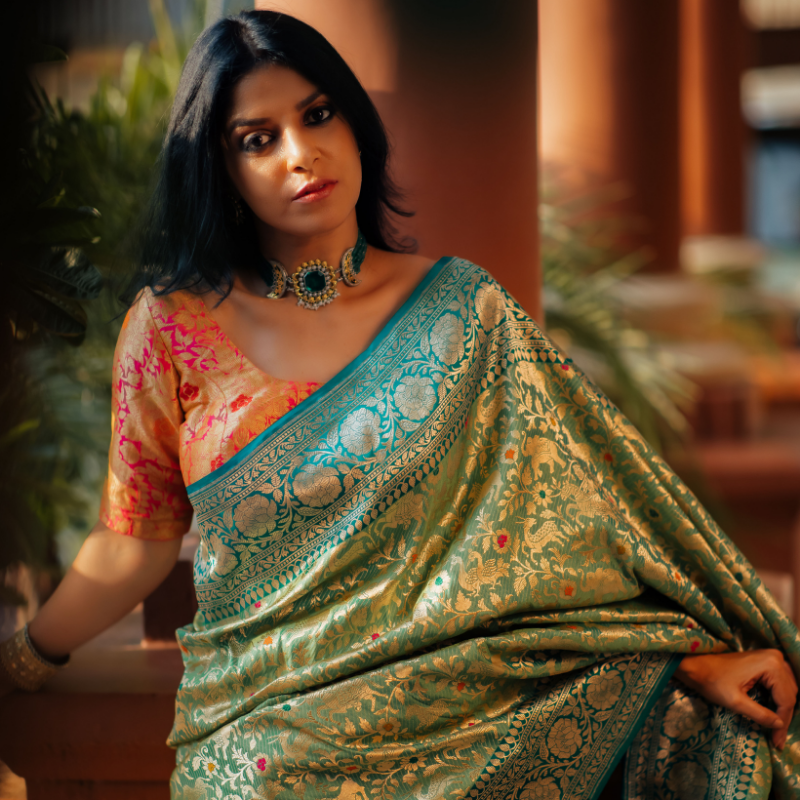 Sea Green Banarasi Silk Saree