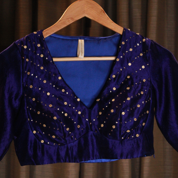 Royal Blue Chanderi Silk Hand Embroidered Blouse