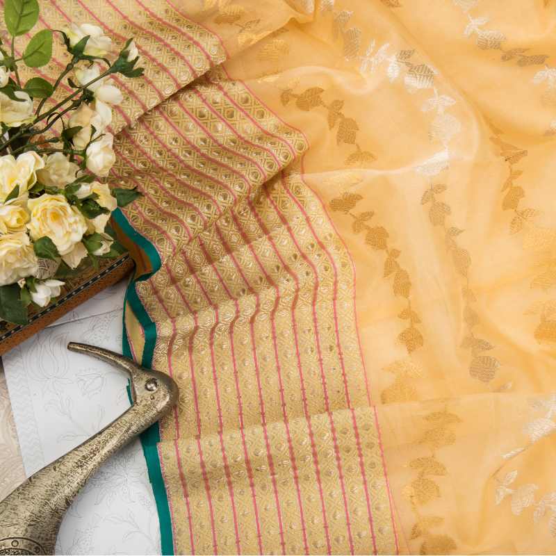 Ecru Bane Baar Chanderi Silk Saree