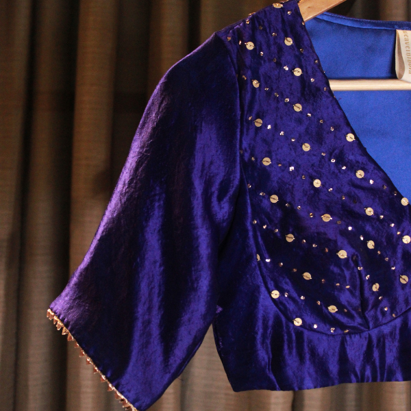 Royal Blue Chanderi Silk Hand Embroidered Blouse