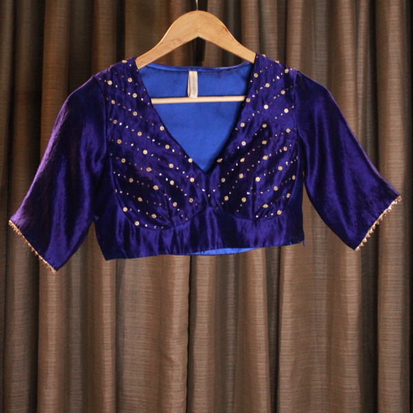 Royal Blue Chanderi Silk Hand Embroidered Blouse