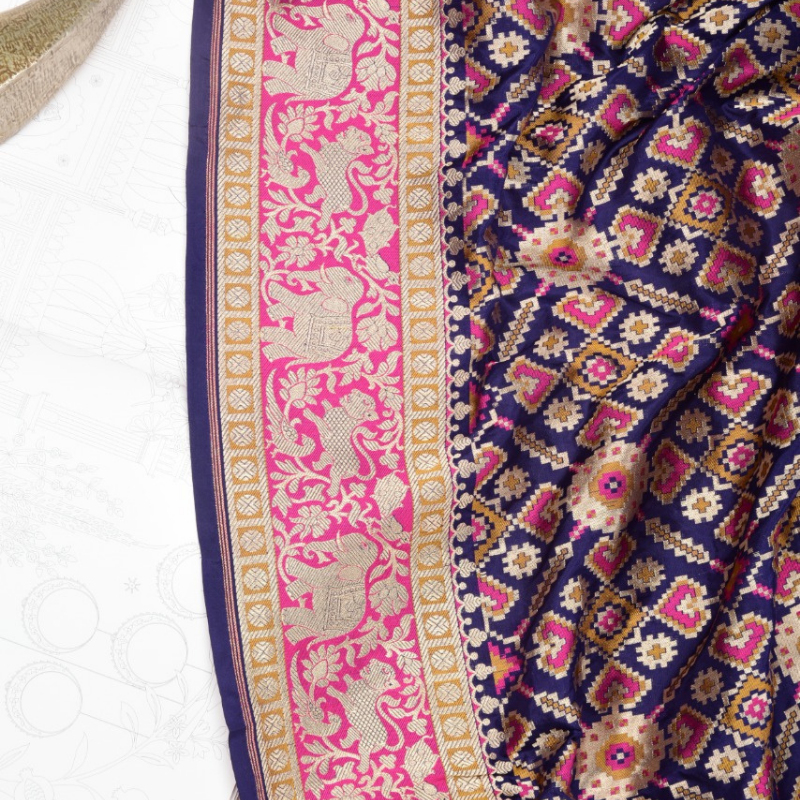 Navy Blue Banarasi Dupatta