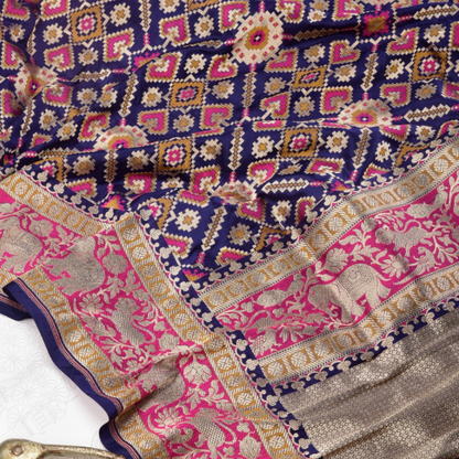 Navy Blue Banarasi Dupatta