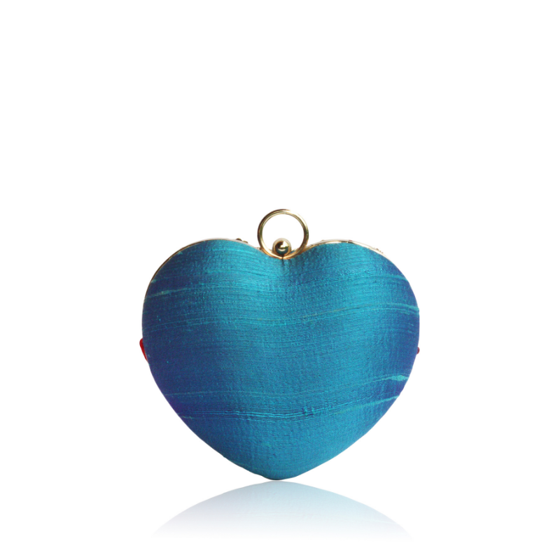 ISA MULTI ROSE EMBROIDERED HEART CLUTCH