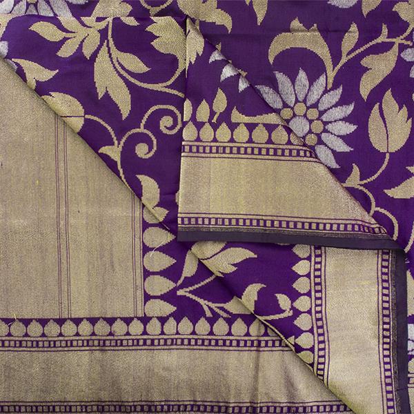 Handwoven Jamdani Banarasi Silk Sari with Floral Pattern-WIISHNIKARIDNAM0151 - Fabric View