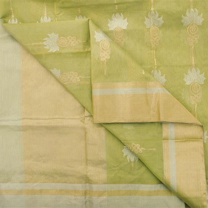 Handwoven Lime Green Royal Chanderi Silk Sari - WIIHSBHARIDNAM016 - Body VIew