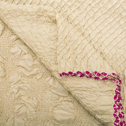 HANDWOVEN BEIGE HABUTAI BANDHANI SILK SARI-WIIAJB332 146- Fabric View