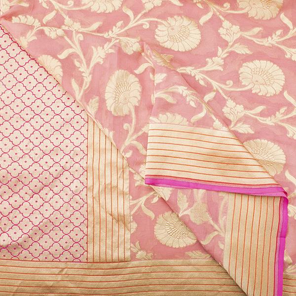 HANDWOVEN PINK BANARASI KHADI GEORGETTE SARI-WIISHNIARIDNAM0181- Body View