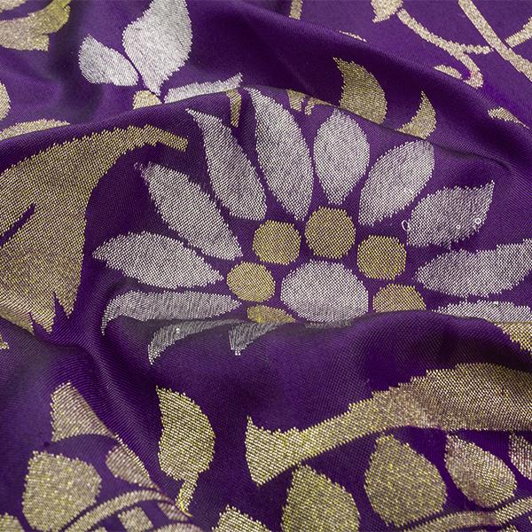 Handwoven Jamdani Banarasi Silk Sari with Floral Pattern-WIISHNIKARIDNAM0151 -Fabric View 2