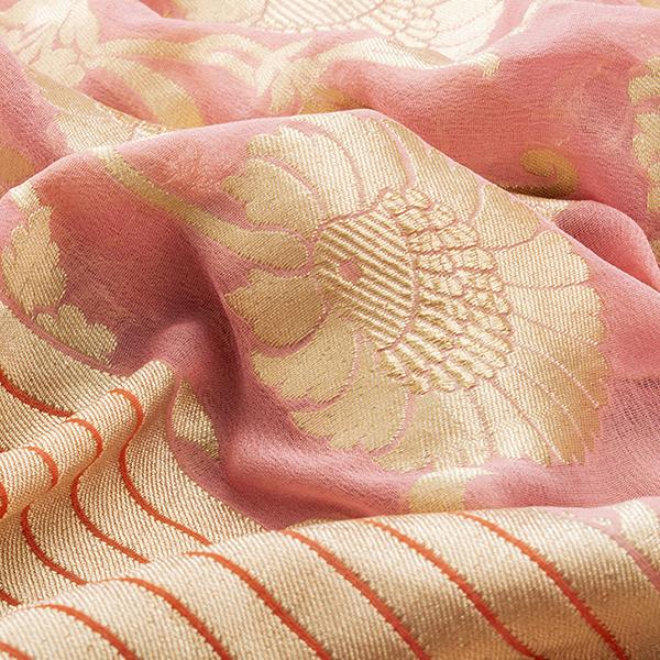 HANDWOVEN PINK BANARASI KHADI GEORGETTE SARI-WIISHNIARIDNAM0181- Fabric view