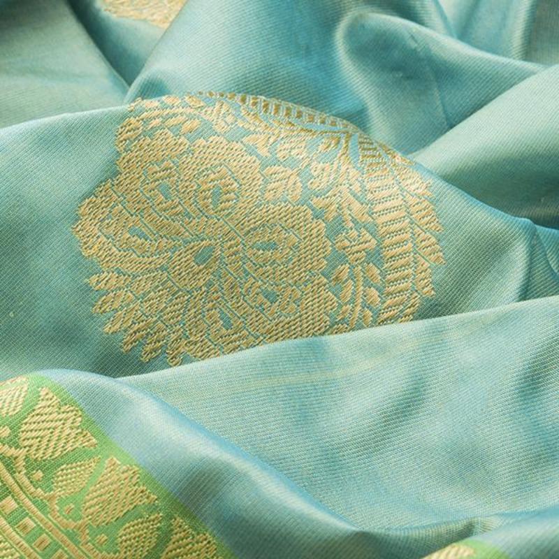 HANDWOVEN BLUE BANARASI SILK SARI-WIIBT120- fabric view