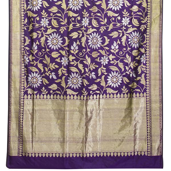 Handwoven Jamdani Banarasi Silk Sari with Floral Pattern-WIISHNIKARIDNAM0151 - Full View