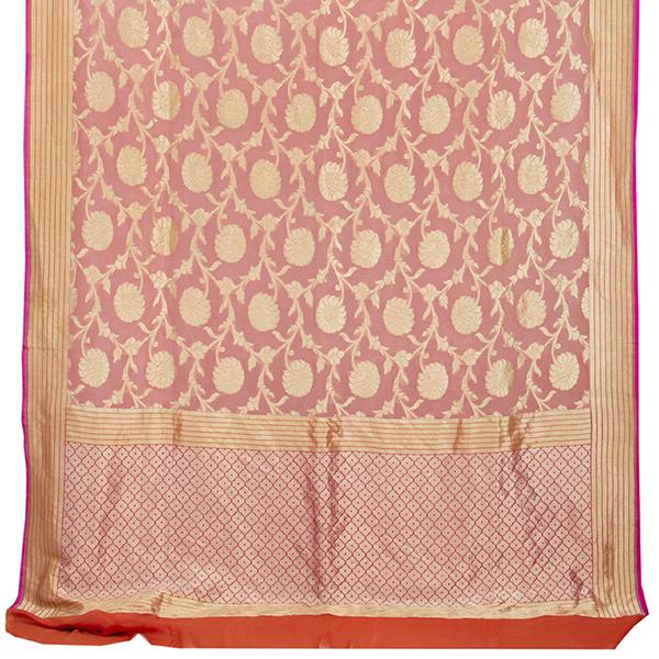 HANDWOVEN PINK BANARASI KHADI GEORGETTE SARI-WIISHNIARIDNAM0181- Full View