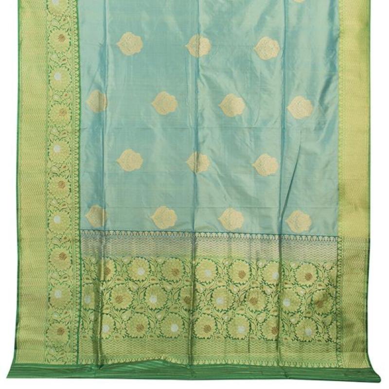 HANDWOVEN BLUE BANARASI SILK SARI-WIIBT120- Full View