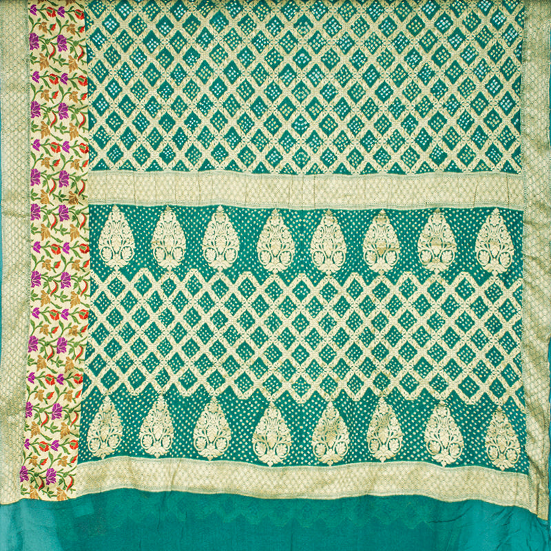 Teal Blue Bandhani Saree