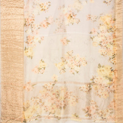 Stone Grey Digital Printed Organza Checks Saree