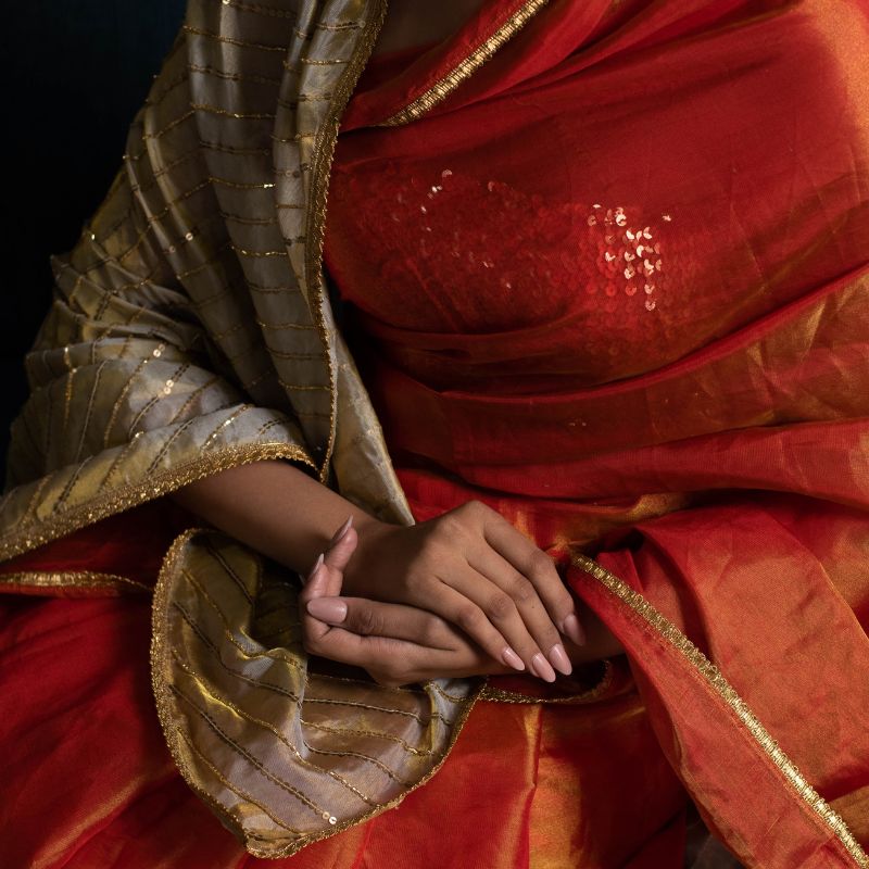 IJYA - Gold and Orange Sequin Saree