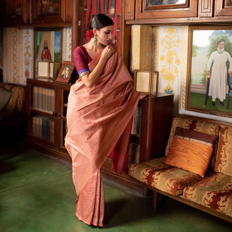 Minakshi - Pink Banarasi saree with Gold Zari