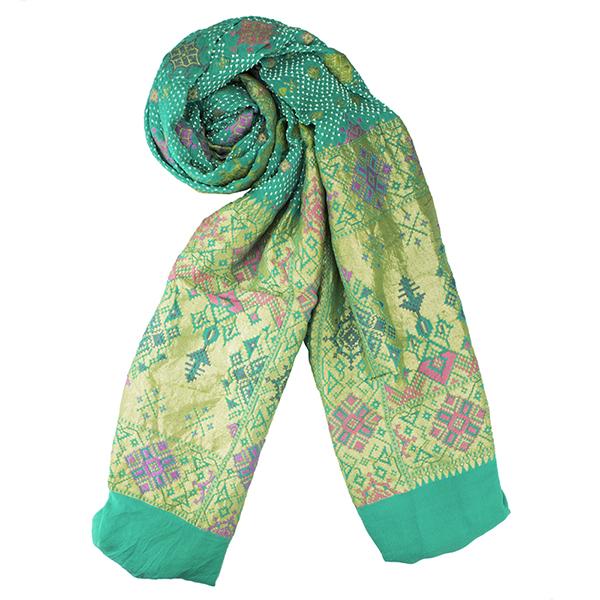 HANDWOVEN BANDHANI SEA GREEN PATOLA DUPATTA-WIIAJB332152- Cover View